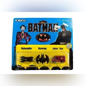 Batman Batmobile Batwing Joker Van Micro Set 3 Pack Die Cast Unpunched ERTL 1989
